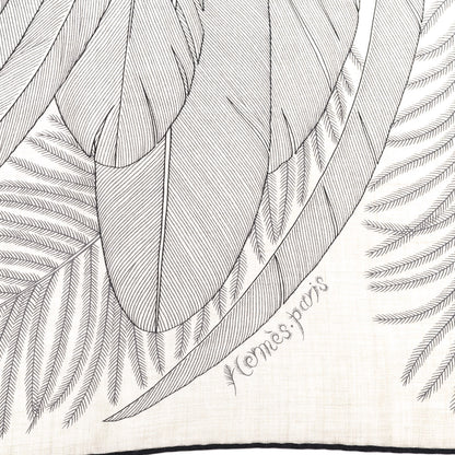 Hermes Cashmere Silk Plumes En Fete Shawl 140 Naturel Black 3 of 5