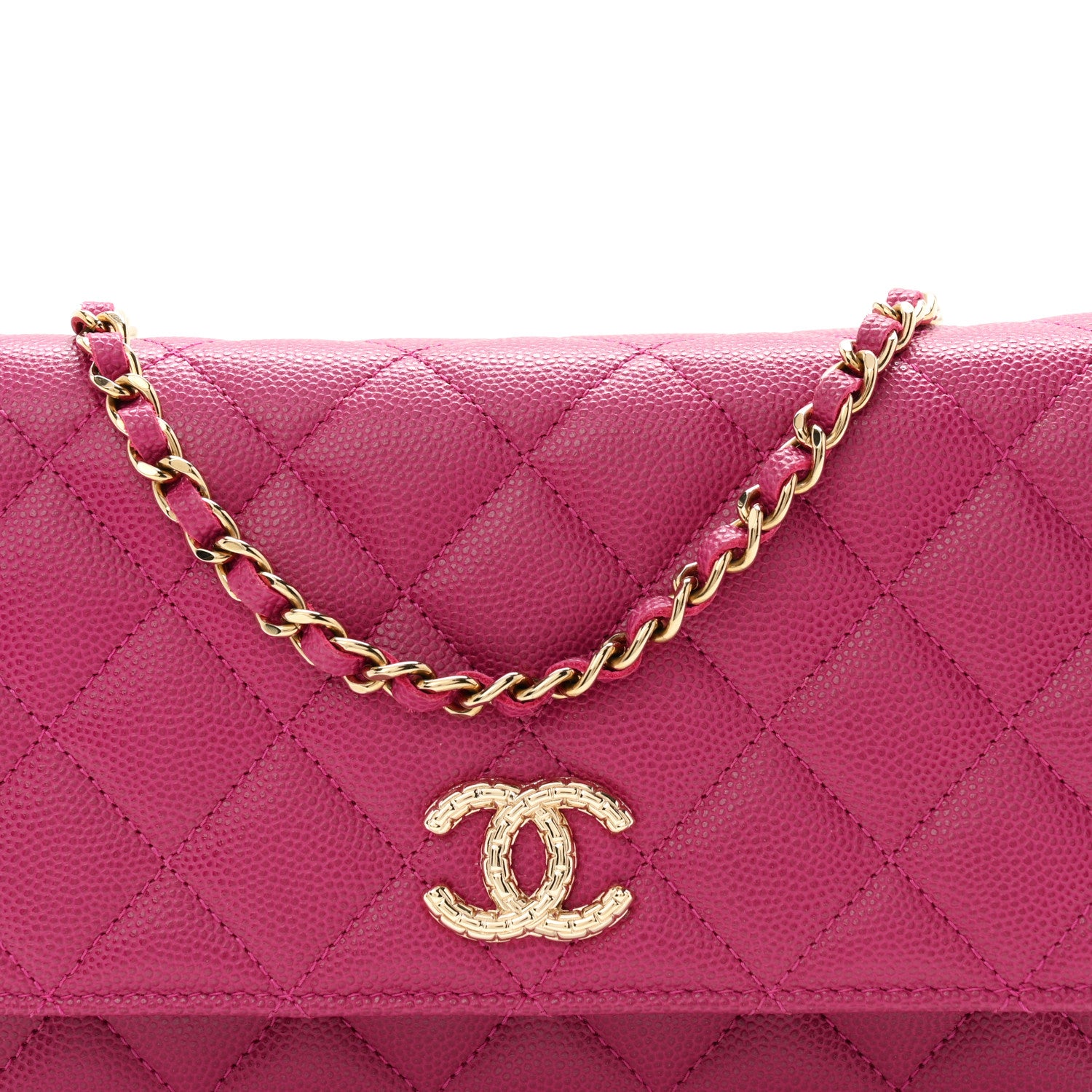 Chanel Caviar Quilted Chain Embossed CC Wallet On Chain WOC Fuchsia 9 of 12