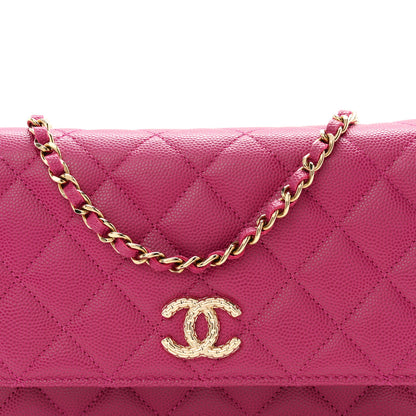 Chanel Caviar Quilted Chain Embossed CC Wallet On Chain WOC Fuchsia 9 of 12
