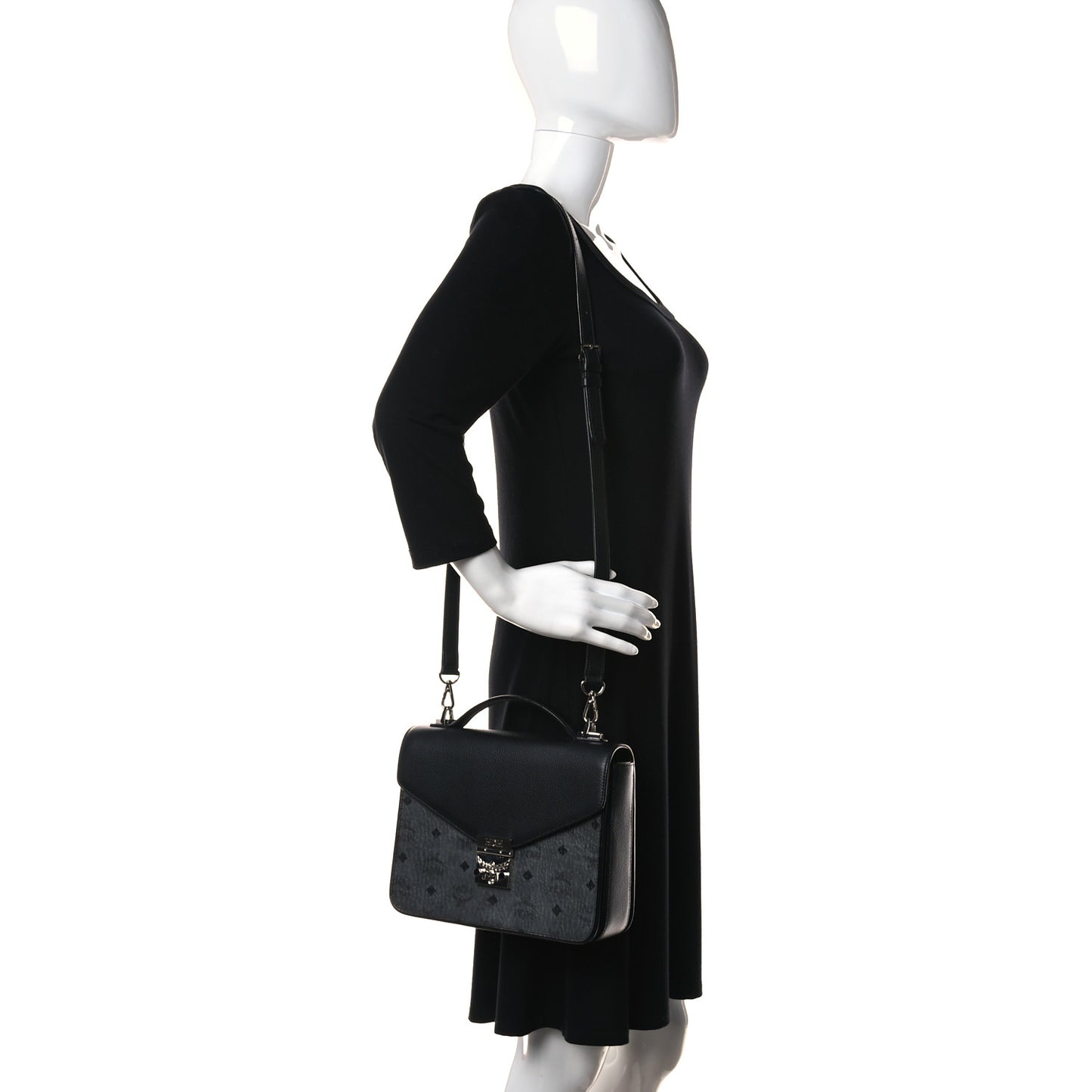 Visetos Calfskin Spot Park Avenue Medium Shoulder Bag Dark Grey Black