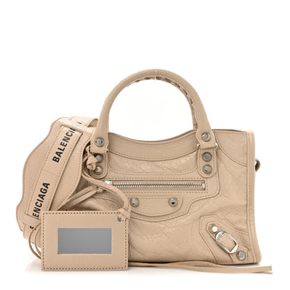 Balenciaga Agneau Classic Silver Hardware Mini City Logo Strap Light Beige Black 1 of 10