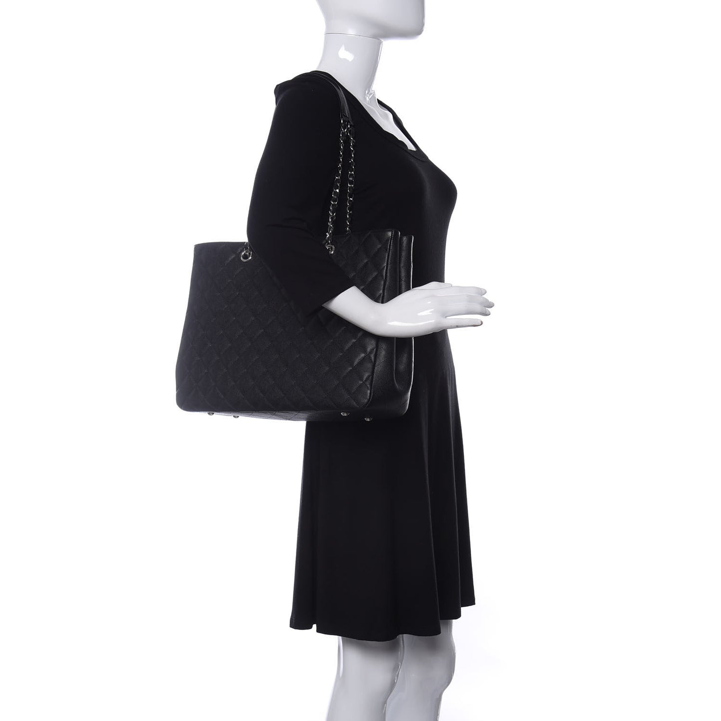 Caviar Quilted Large Shopping Tote Black