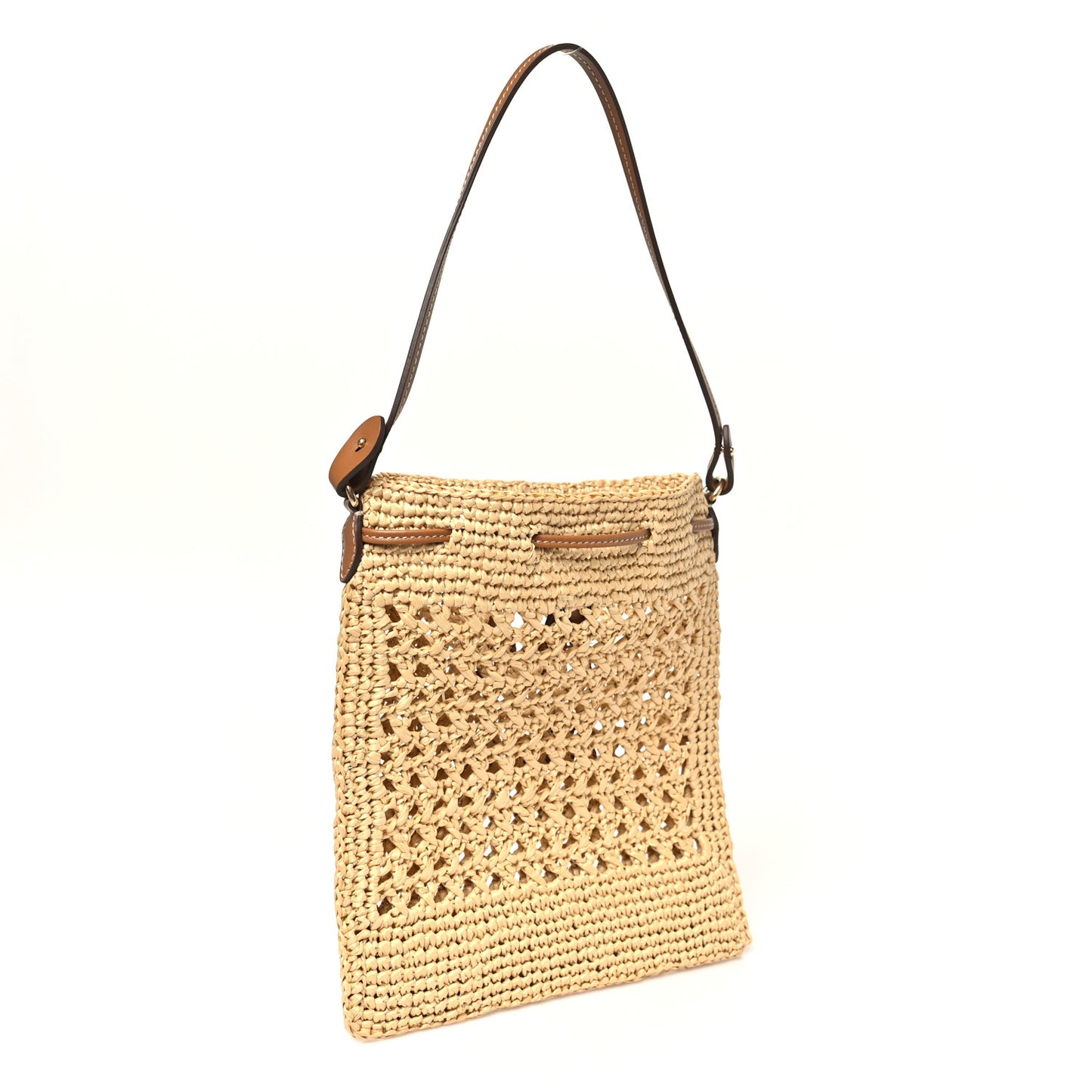 Raffia Crochet Drawstring Pouch Naturale Cognac
