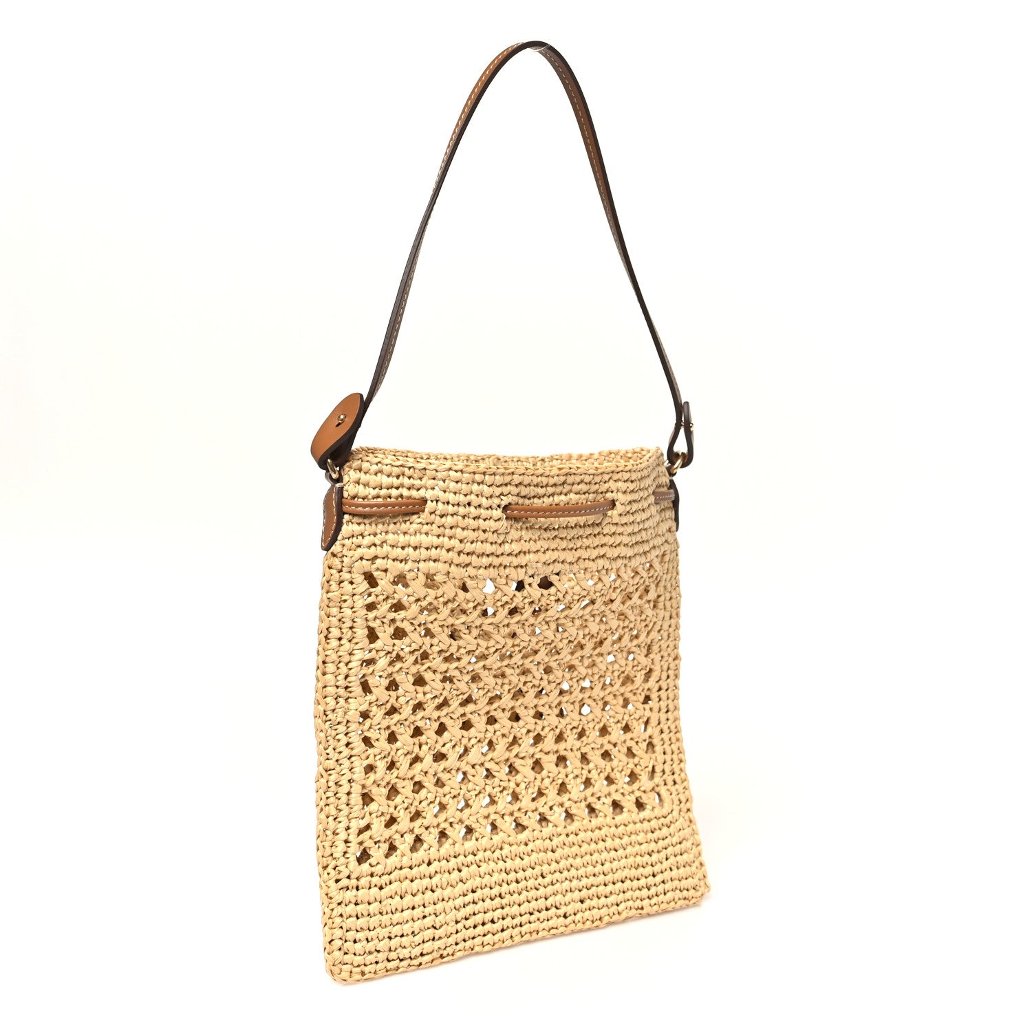 Miu Miu Raffia Crochet Drawstring Pouch Naturale Cognac 3 of 9