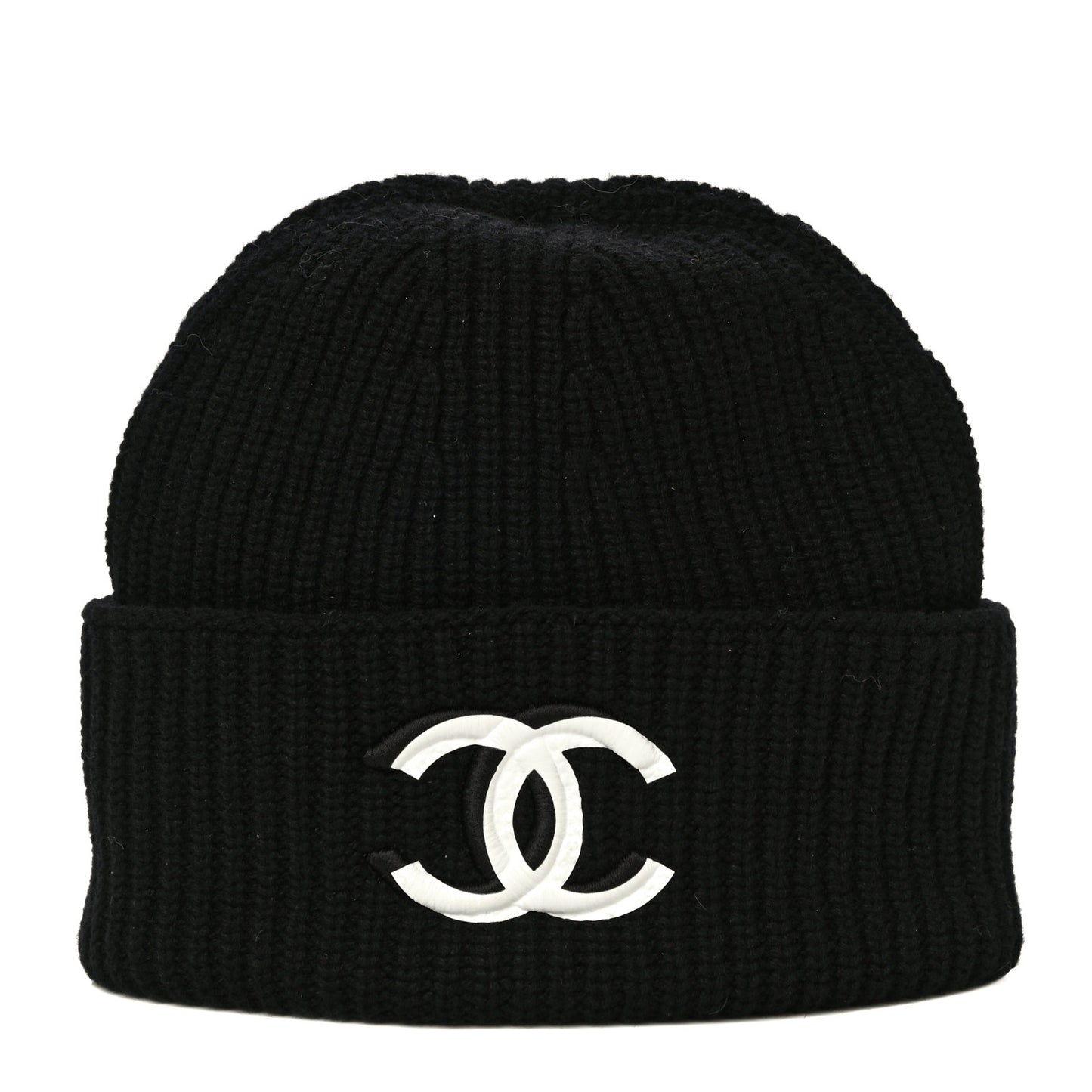 Wool Cashmere CC Beanie Hat Black White