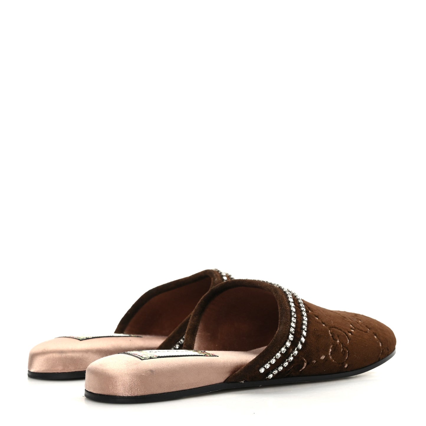 Velvet GG Monogram Crystal Slippers 35.5 Brown Vintage Cocoa