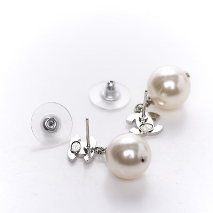 Chanel Crystal Pearl CC Drop Earrings Silver 3 of 5
