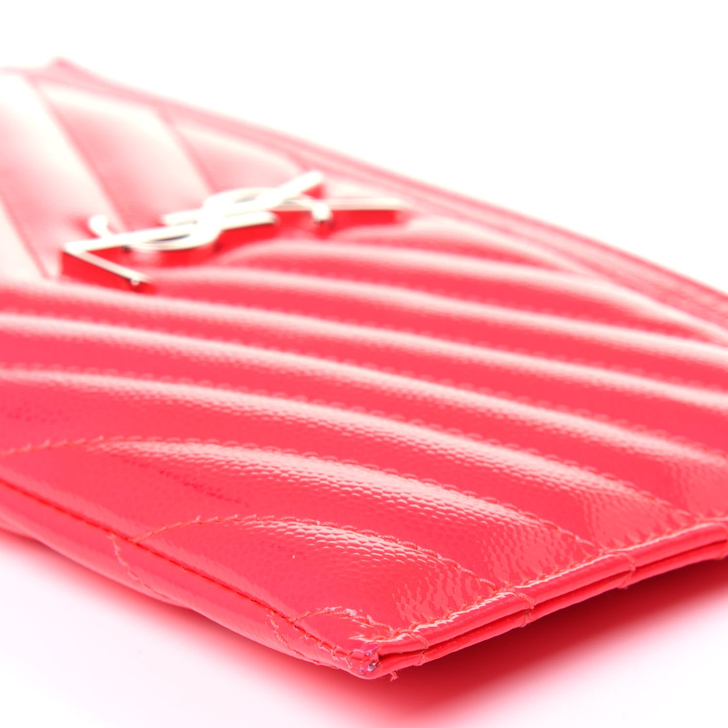 Saint Laurent Patent Grain De Poudre Matelasse Chevron Monogram Bill Pouch Neon Pink 7 of 15