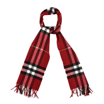 Burberry Cashmere Classic Check Fringe Scarf Parade Red 1 of 3