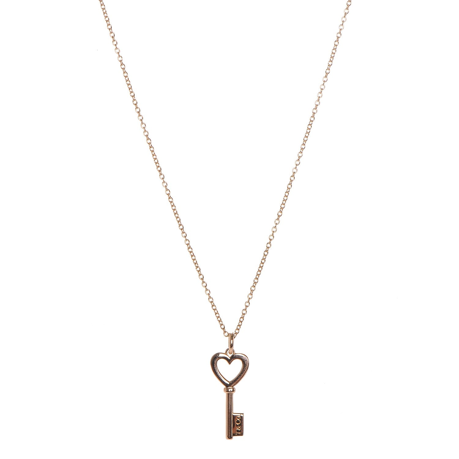 Tiffany 18K Rose Gold Mini Heart Key Pendant Necklace 1 of 5