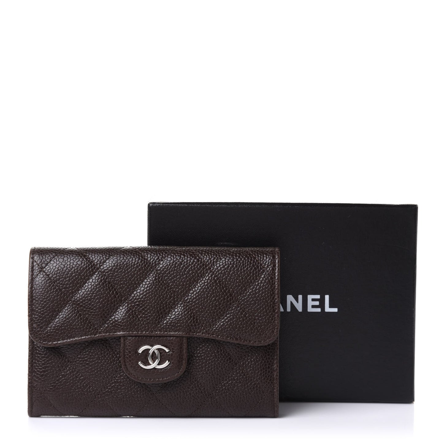 Caviar Quilted Small Flap Wallet Brown