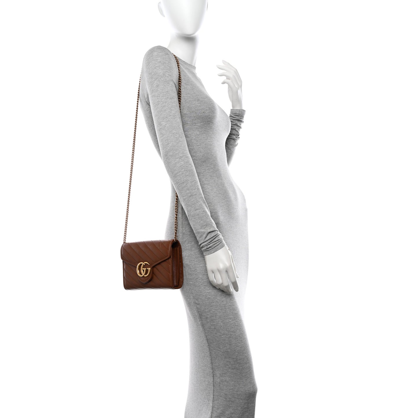 Azalea Calfskin Matelasse Diagonal GG Marmont Chain Wallet Cuir