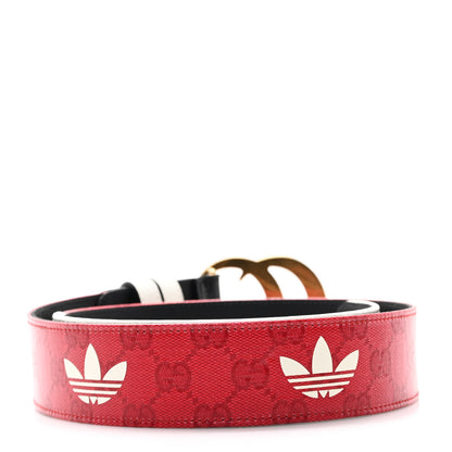 Gucci X ADIDAS Crystal Vintage Monogram Textured Dollar Calfskin Double G 40mm Belt 80 32 Hibiscus Red Off White Black 2 of 5