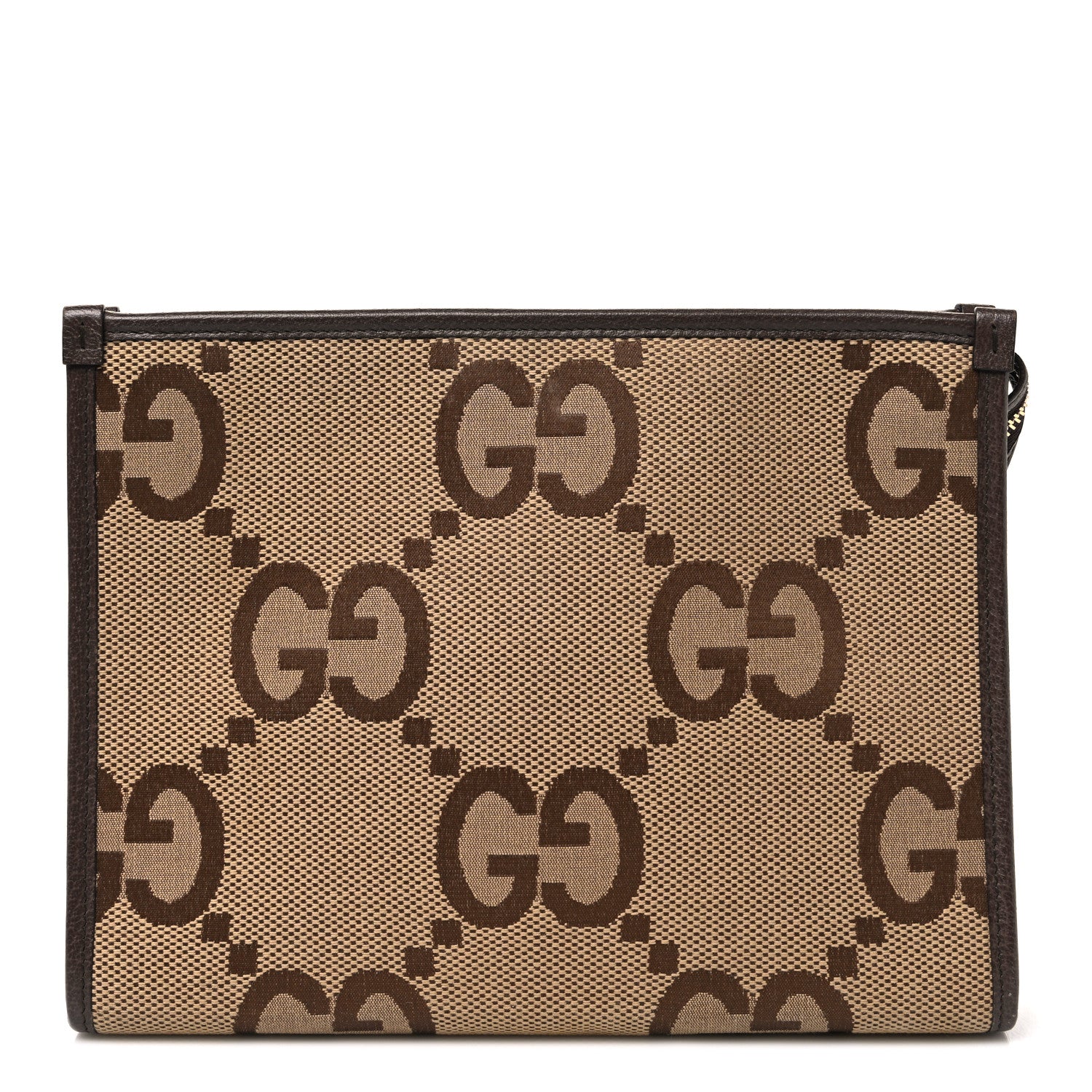 Gucci Monogram Jumbo GG Textured Dollar Calfskin Pouch Camel Ebony New Acero Camel Ebony New Acero 1 of 7