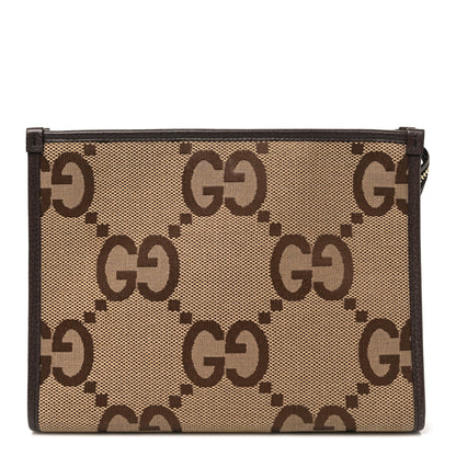 Gucci Monogram Jumbo GG Textured Dollar Calfskin Pouch Camel Ebony New Acero Camel Ebony New Acero 1 of 7
