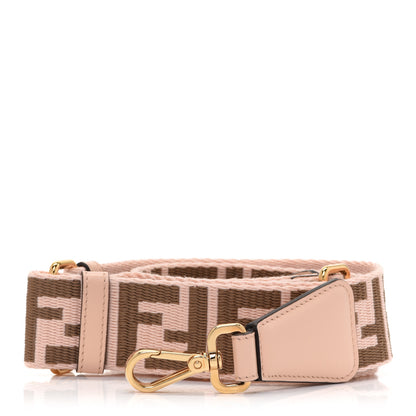 Fendi Jacquard Ribbon Vitello King FF Bi-Color Intreccio Adjustable Strap You Light Rose Camel 1 of 6