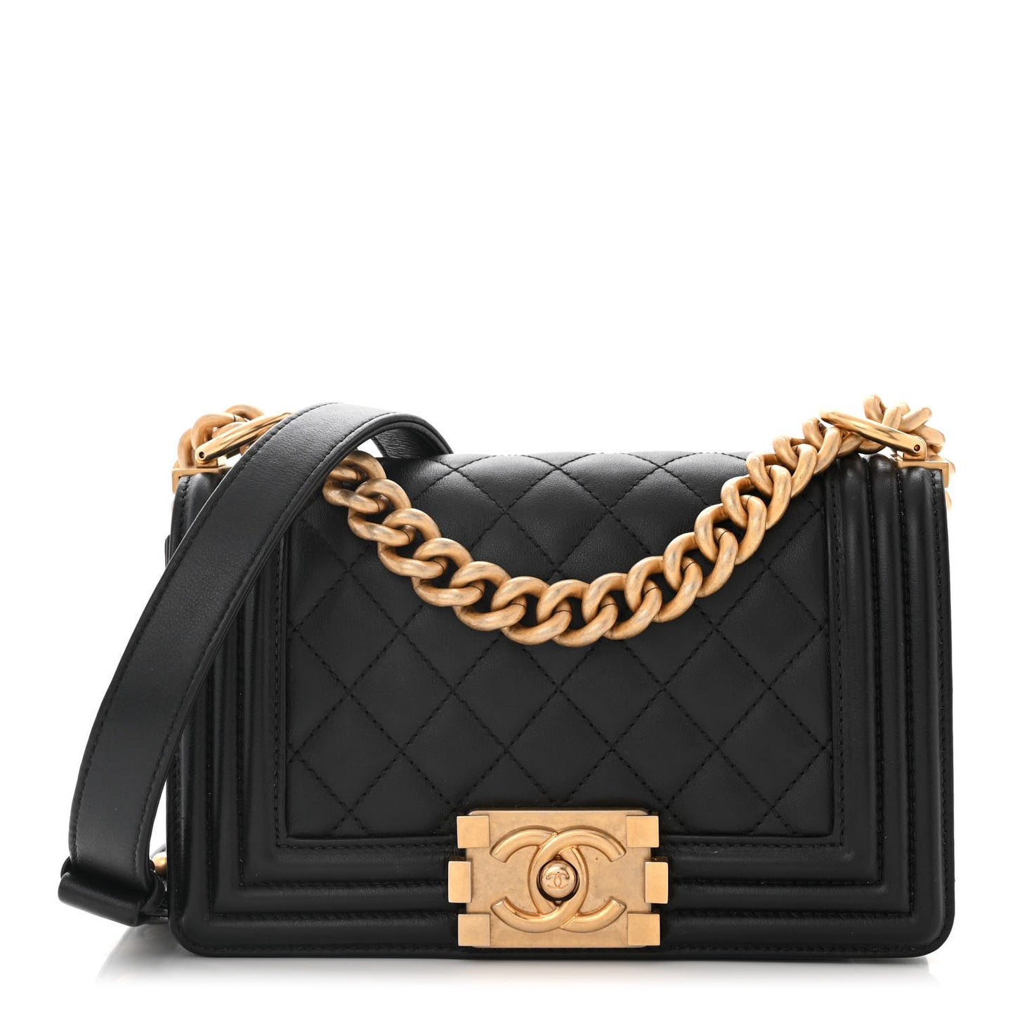 Lambskin Quilted Small Boy Flap Black