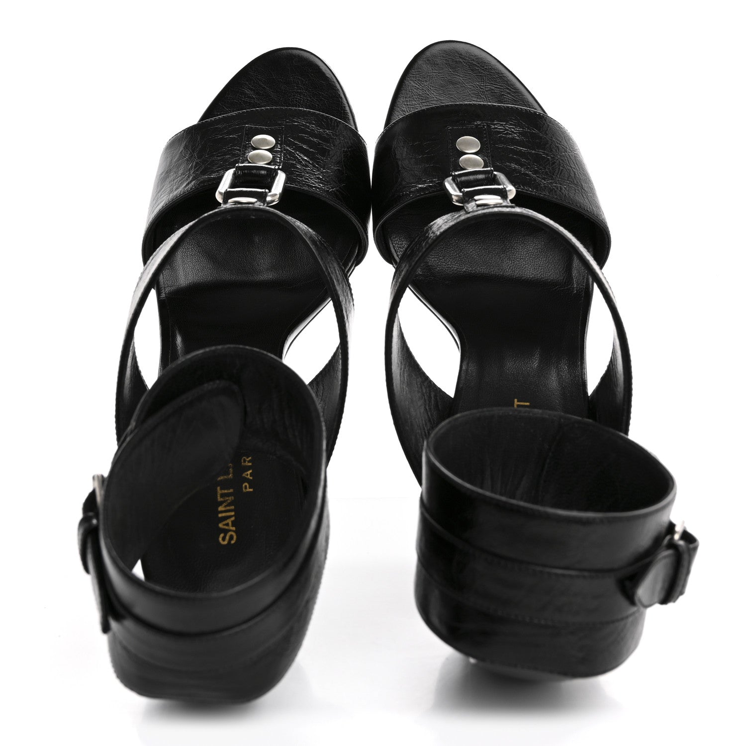Saint Laurent Shiny Calfskin Fetish 105 Sandal 39 Black 2 of 10
