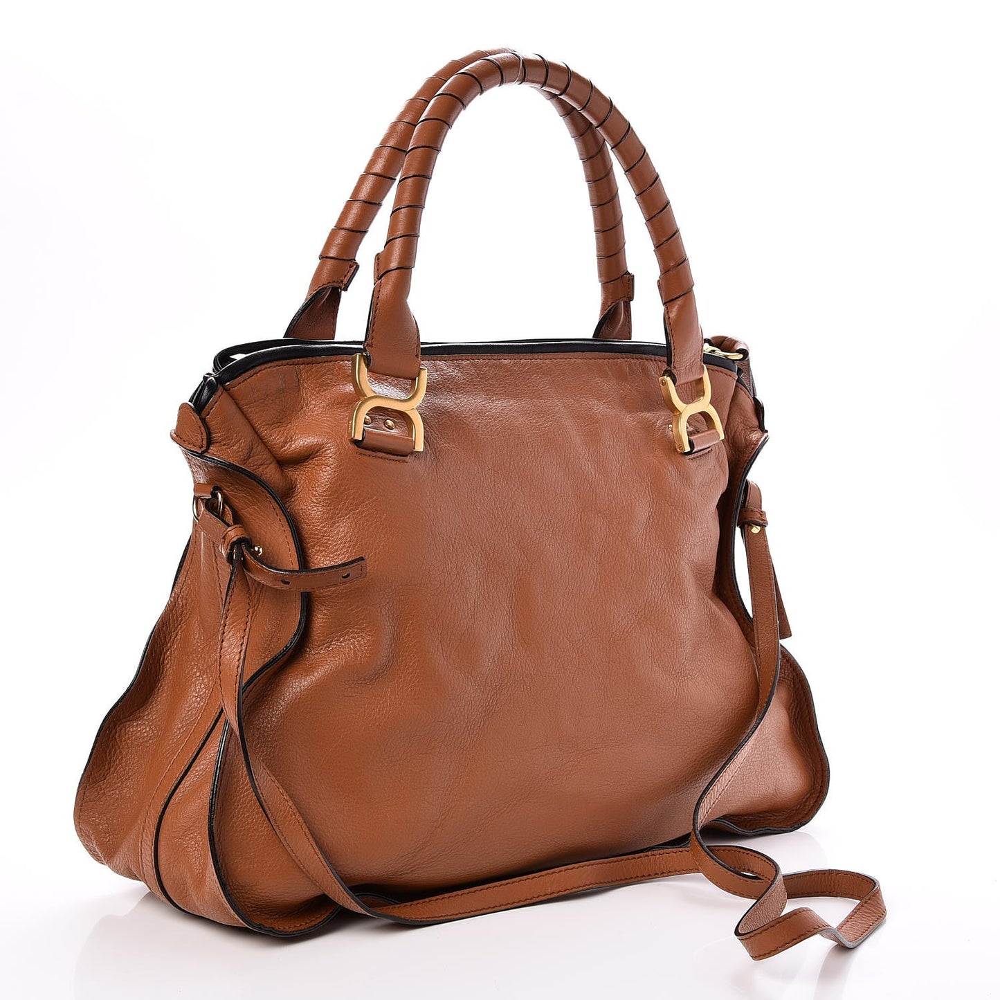 Calfskin Braided Large Marcie Satchel Caramel