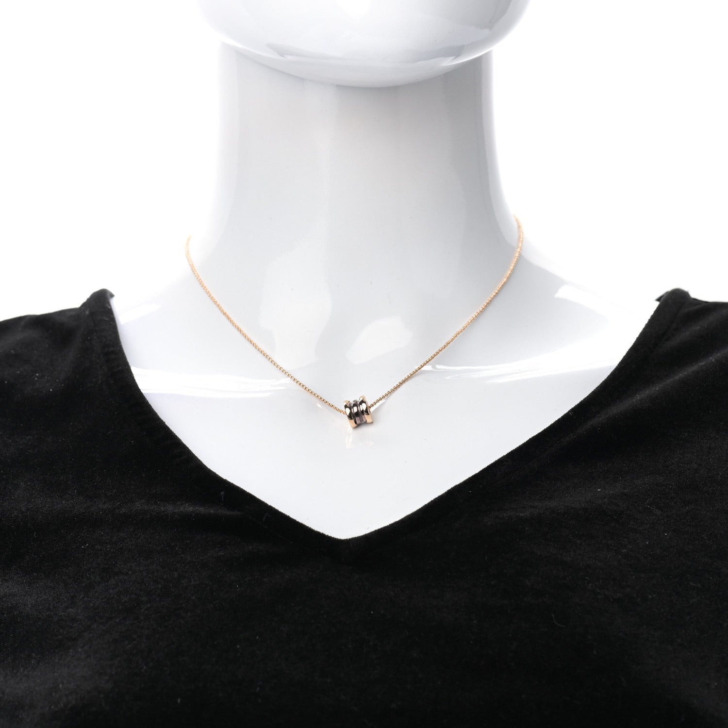 Bulgari 18K Rose Gold Cermet Small B.Zero1 Pendant Necklace 2 of 9