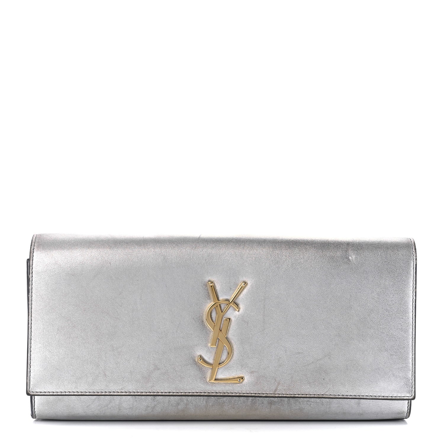 Saint Laurent Metallic Calfskin Classic Monogram Cassandre Clutch Silver 1 of 9
