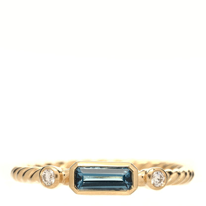 David Yurman 18K Yellow Gold Diamond Blue Topaz Novella Ring 52 6 1 of 4