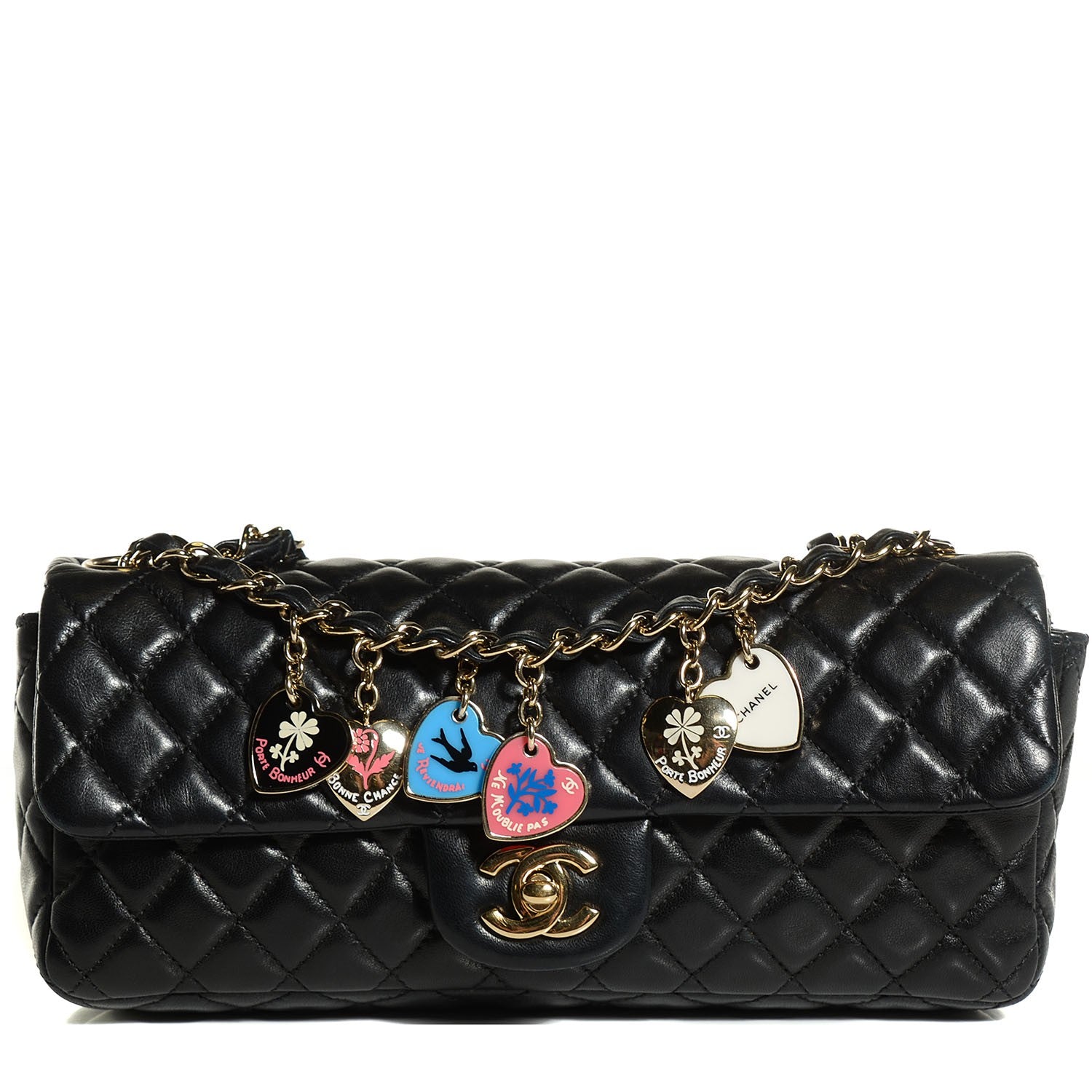 Chanel Lambskin Quilted East West Valentine Charms Flap Black 1 of 9