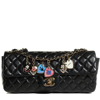 Chanel Lambskin Quilted East West Valentine Charms Flap Black 1 of 9