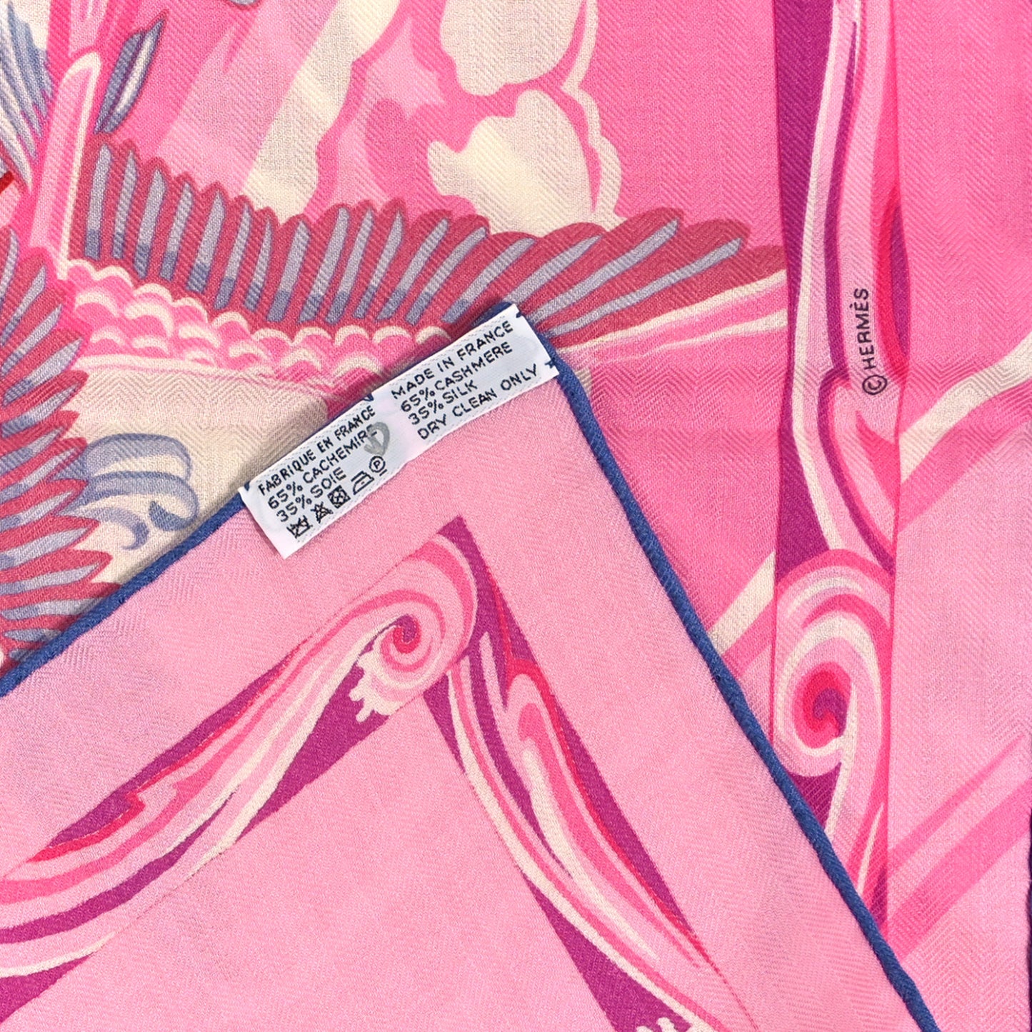 Cashmere Silk De La Mer Au Ciel Shawl 140 Rose Vif Fuchsia Gris Bleuete