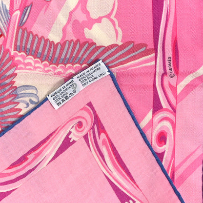 Hermes Cashmere Silk De La Mer Au Ciel Shawl 140 Rose Vif Fuchsia Gris Bleuete 3 of 3