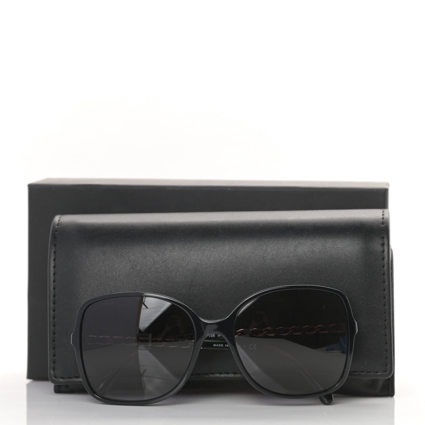Lambskin Square Chain Sunglasses 5210-Q Black