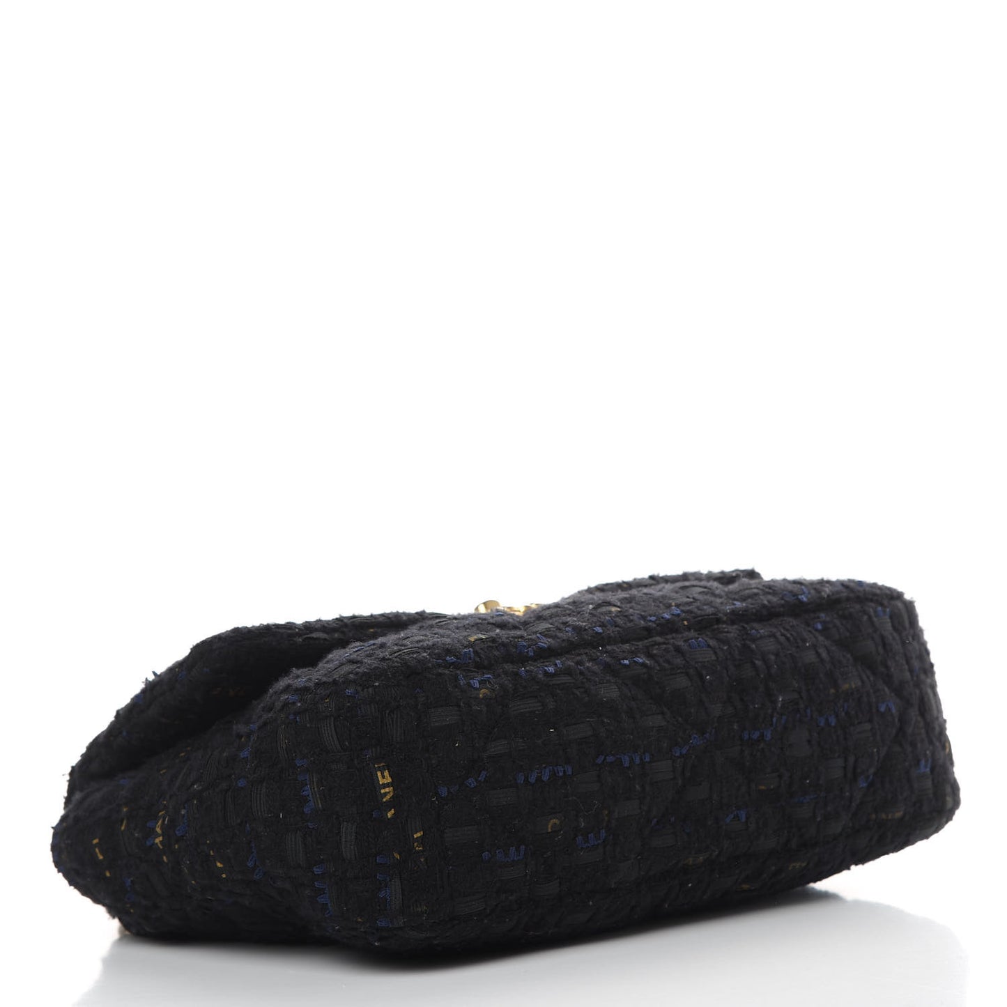Tweed Quilted Large 19 Flap Black Navy Gold