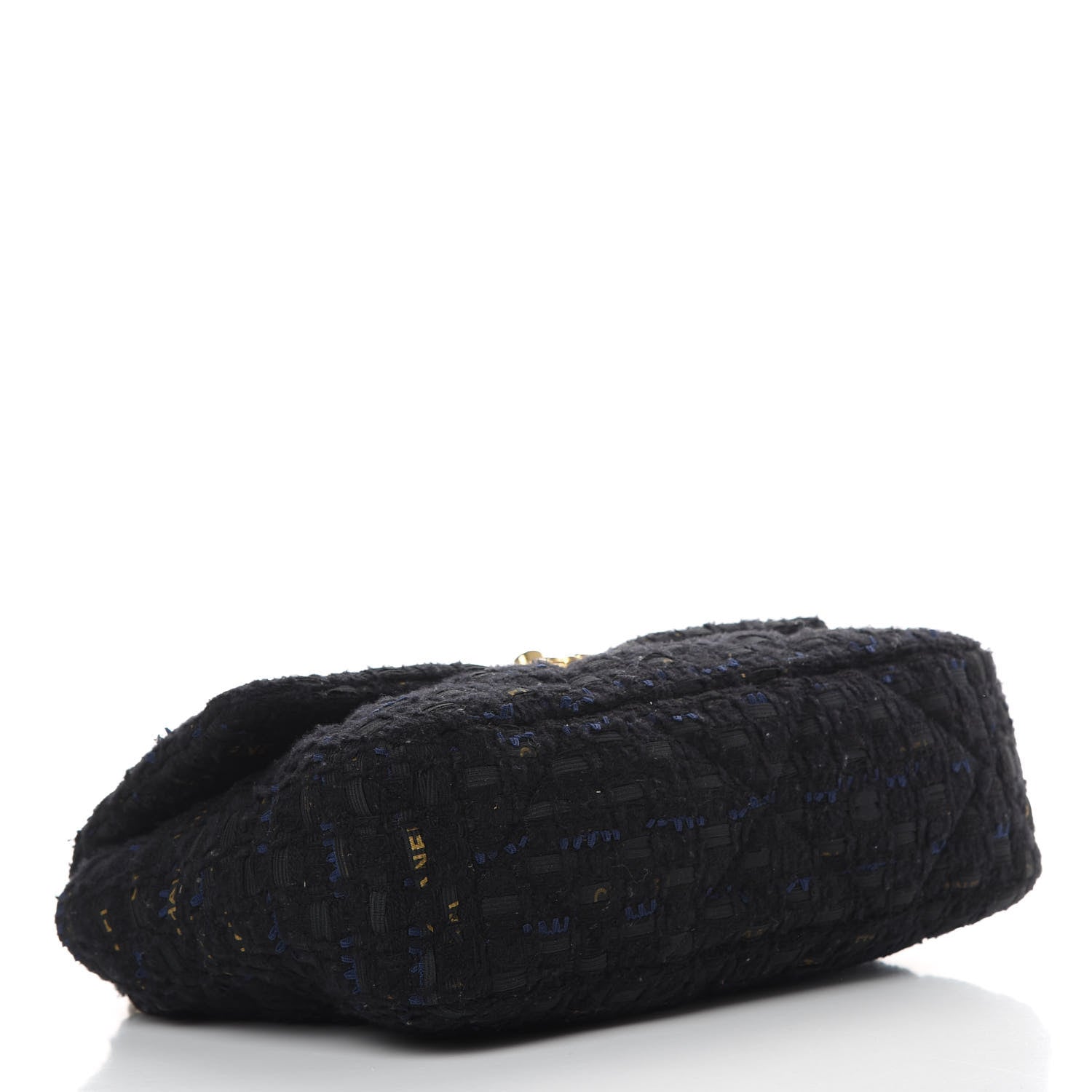Chanel Tweed Quilted Large 19 Flap Black Navy Gold 4 of 11