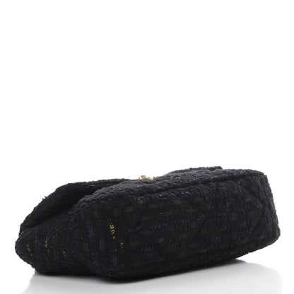 Chanel Tweed Quilted Large 19 Flap Black Navy Gold 4 of 11
