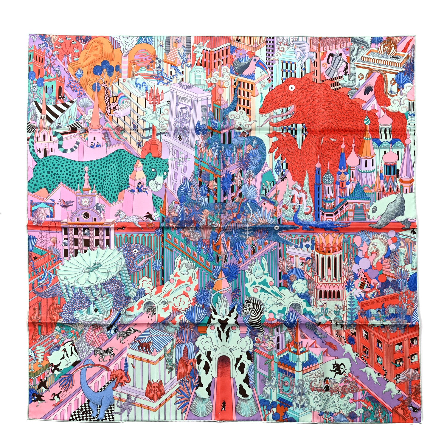 Hermes Silk Animapolis Scarf 90 Bleu Lavande Vert 1 of 6