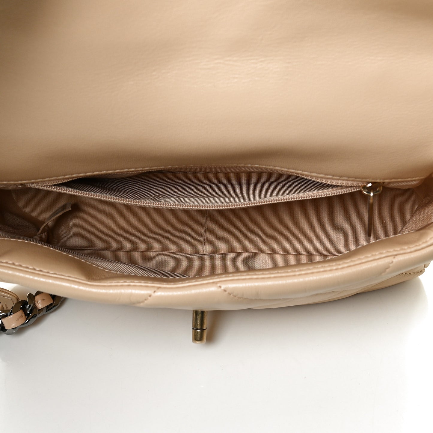 Shiny Goatskin Quilted Medium Chanel 19 Flap Beige