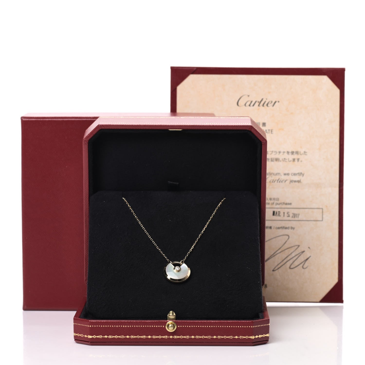 Cartier 18K Yellow Gold Diamond Mother of Pearl SM Amulette de Cartier Pendant Necklace 6 of 6