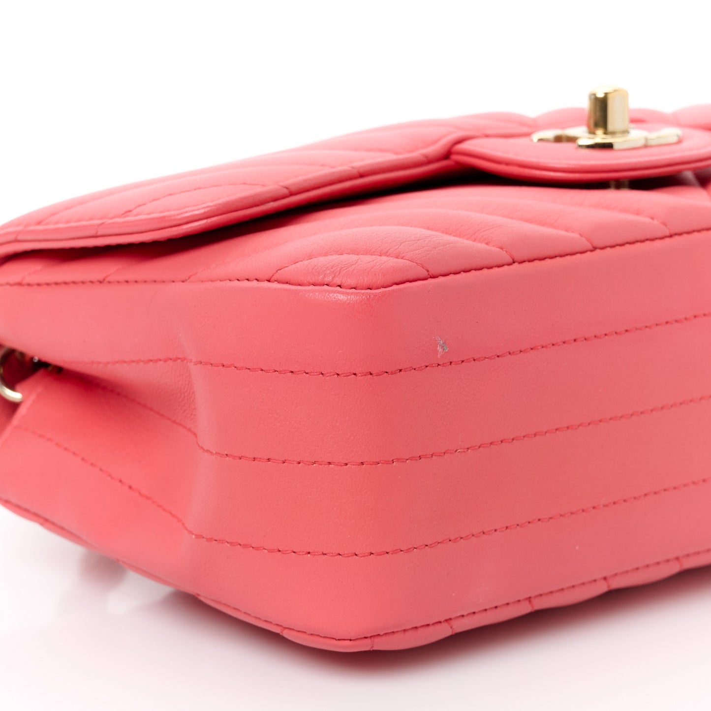Lambskin Chevron Quilted Mini Rectangular Flap Pink