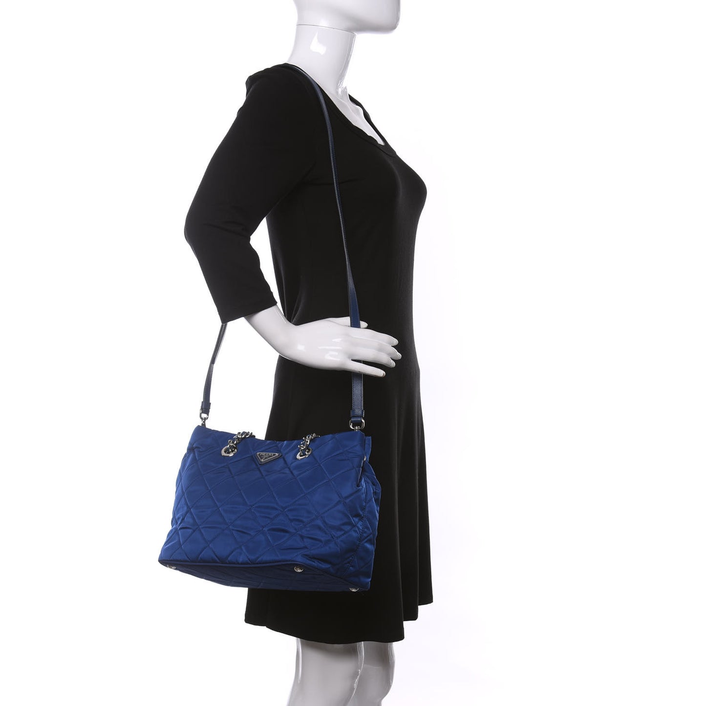 Nylon Tessuto Impuntu Quilted Tote Bluette