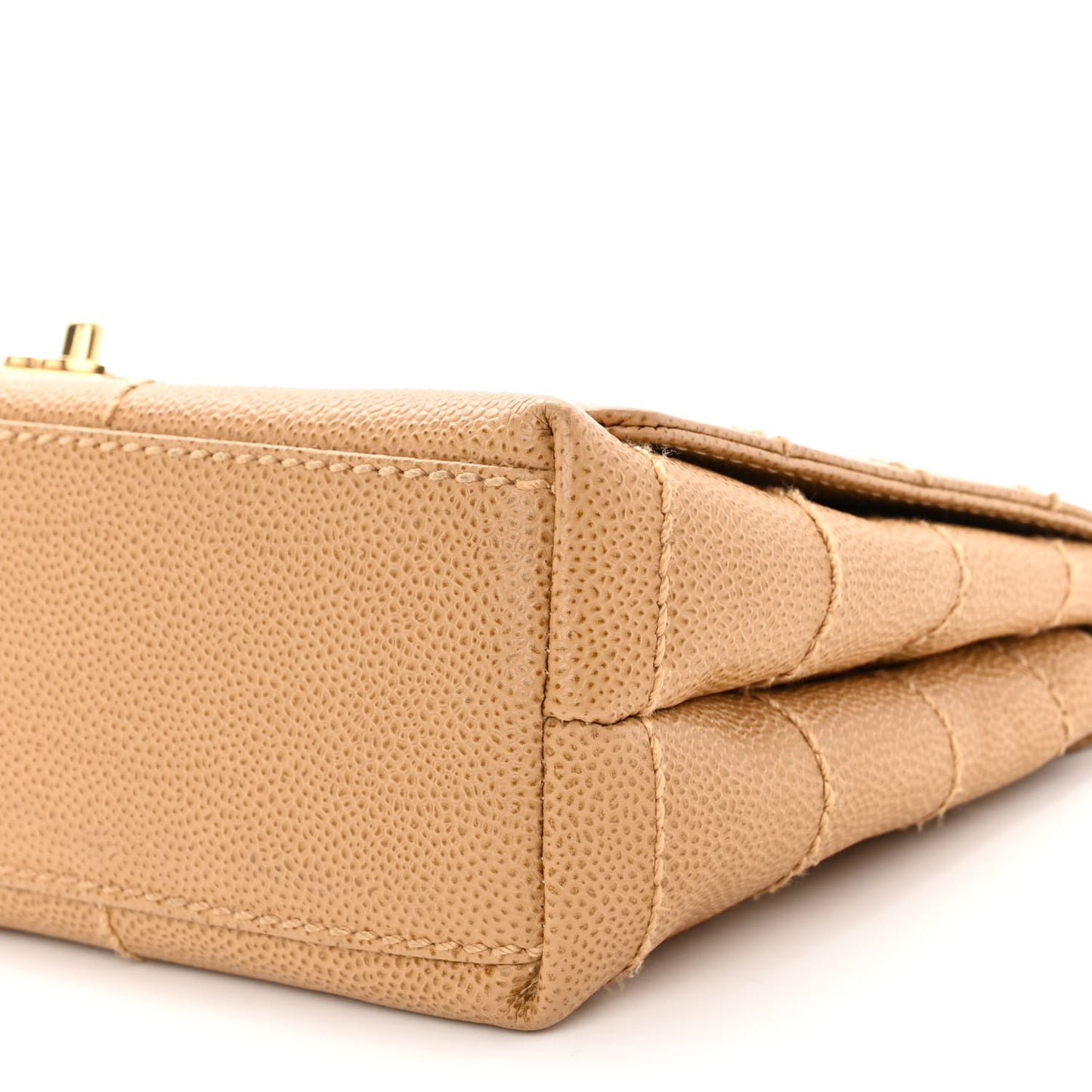 Caviar Chocolate Bar Stitched Medium Flap Beige