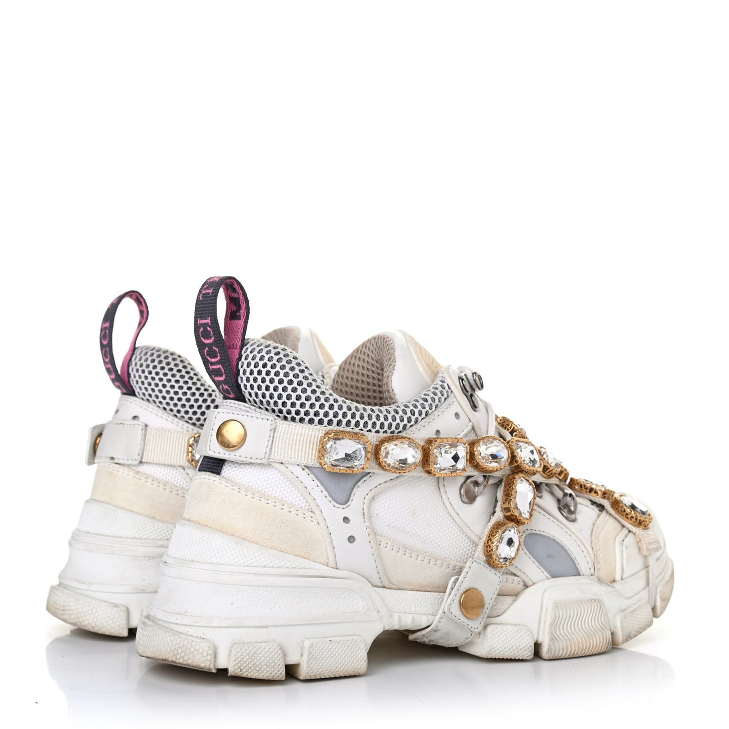 X SEGA Mesh Calfskin Suede Removable Crystals Womens Flashtrek Sneakers 36.5 Great White