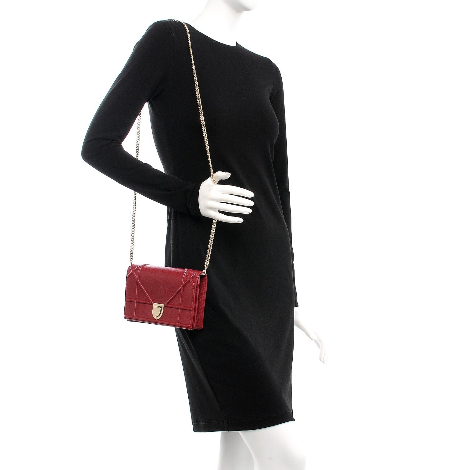 Christian Dior Grained Calfskin Diorama Wallet on Chain Pouch Burgundy 2 of 12