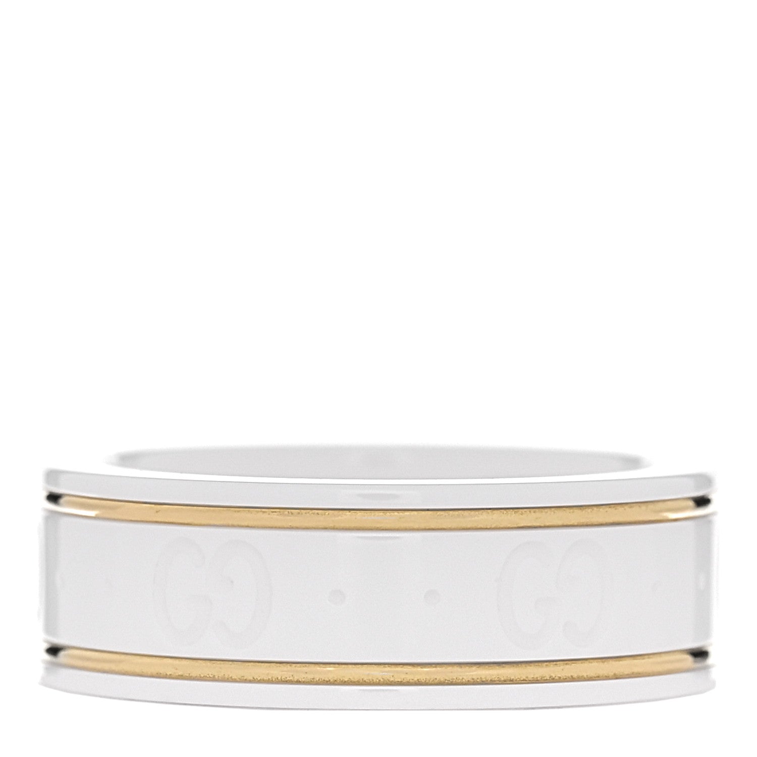 Gucci 18K Yellow Gold Zirconia 7mm Icon Band Ring 53 6.5 White 1 of 7