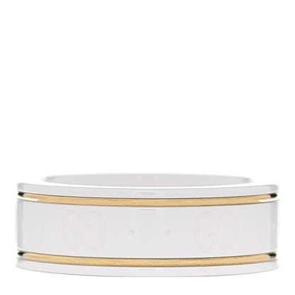 Gucci 18K Yellow Gold Zirconia 7mm Icon Band Ring 53 6.5 White 1 of 7