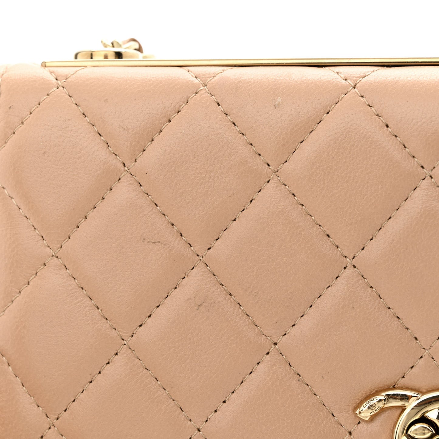 Lambskin Quilted Trendy CC Wallet On Chain WOC Beige