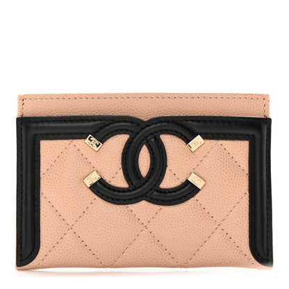 Chanel Caviar Quilted Filigree Card Holder Beige Black 1 of 9