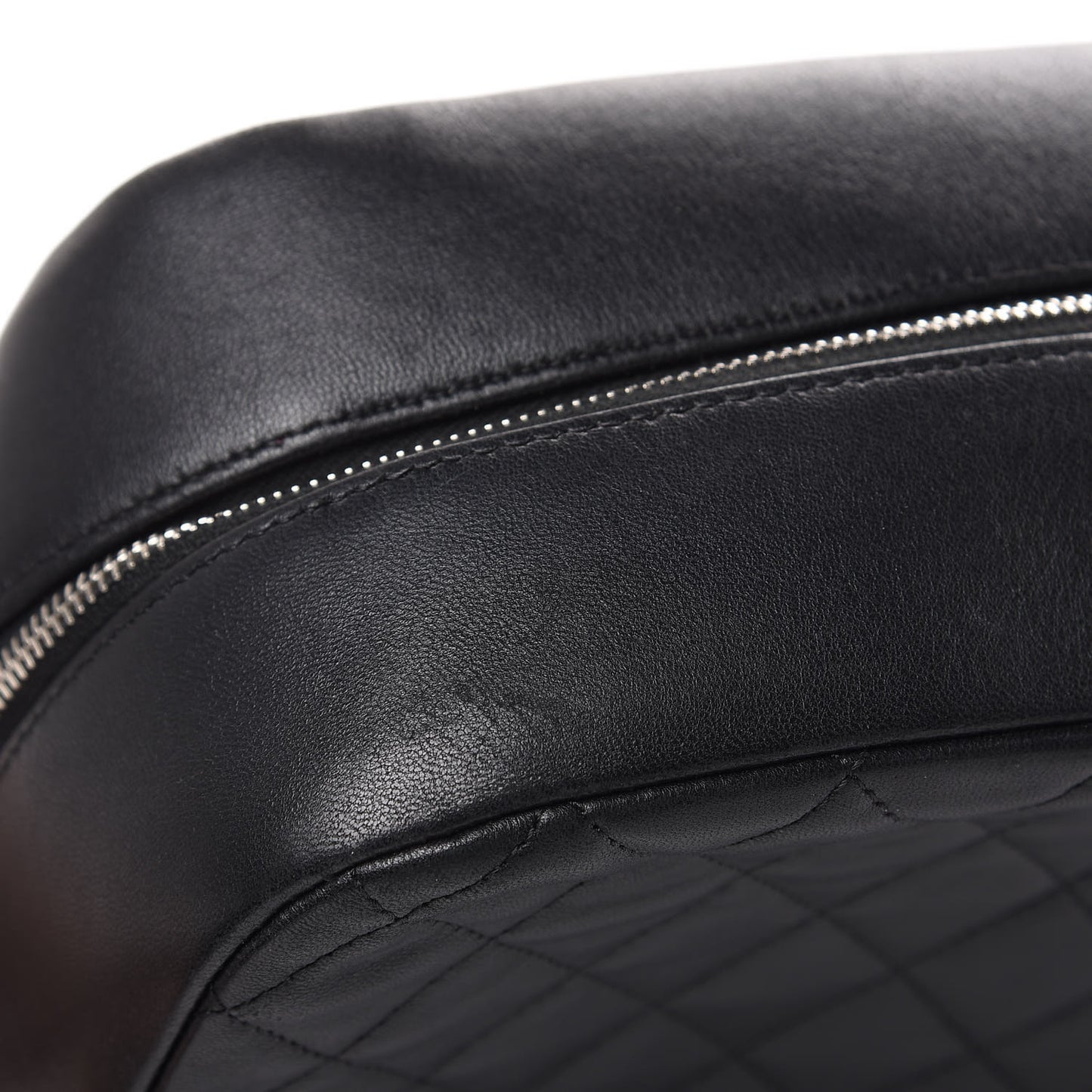 Lambskin Quilted Large Curvy Pouch Cosmetic Case Black