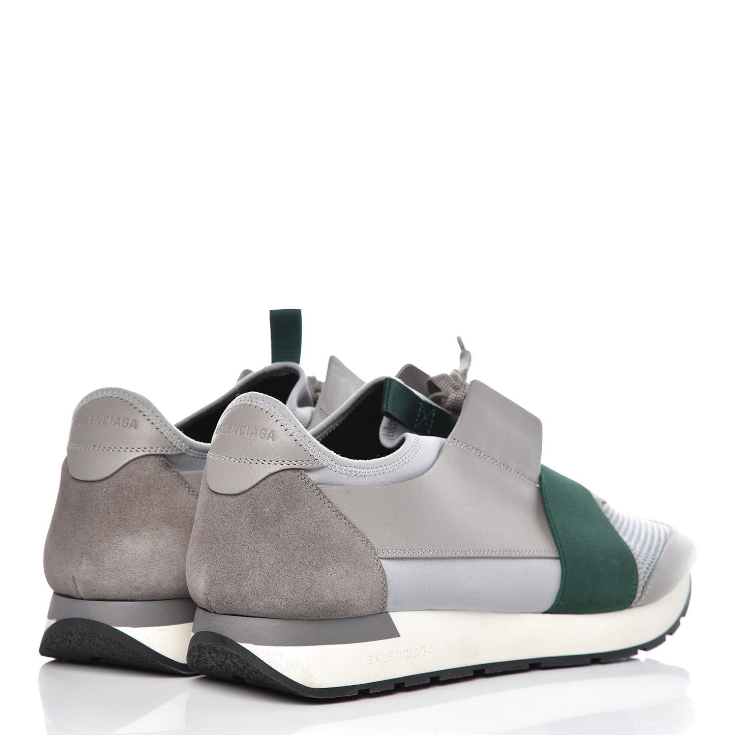 Mesh Calfskin Neoprene Suede Mens Race Runner Sneakers 46 Grey Green