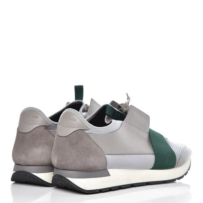 Balenciaga Mesh Calfskin Neoprene Suede Mens Race Runner Sneakers 46 Grey Green 4 of 12