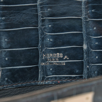 Hermes Shiny Niloticus Crocodile Kelly Cut Pochette Blue Jean 25 of 38